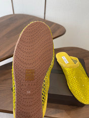 ALAIA 26S FLAT MULES IN DARK YELLOW SUEDE AND MESH RHINESTONE-EMBELLISHED