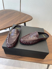 YSL 26S LOAFER MULES IN DARK RED BROWN CALFSKIN