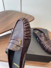 YSL 26S LOAFER MULES IN DARK RED BROWN CALFSKIN