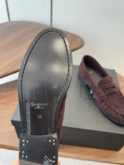 YSL 26S LOAFER IN DARK PLUM BROWN SUEDE
