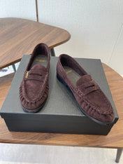 YSL 26S LOAFER IN DARK PLUM BROWN SUEDE