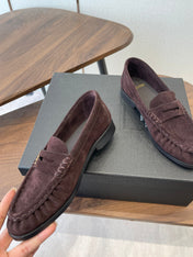 YSL 26S LOAFER IN DARK PLUM BROWN SUEDE