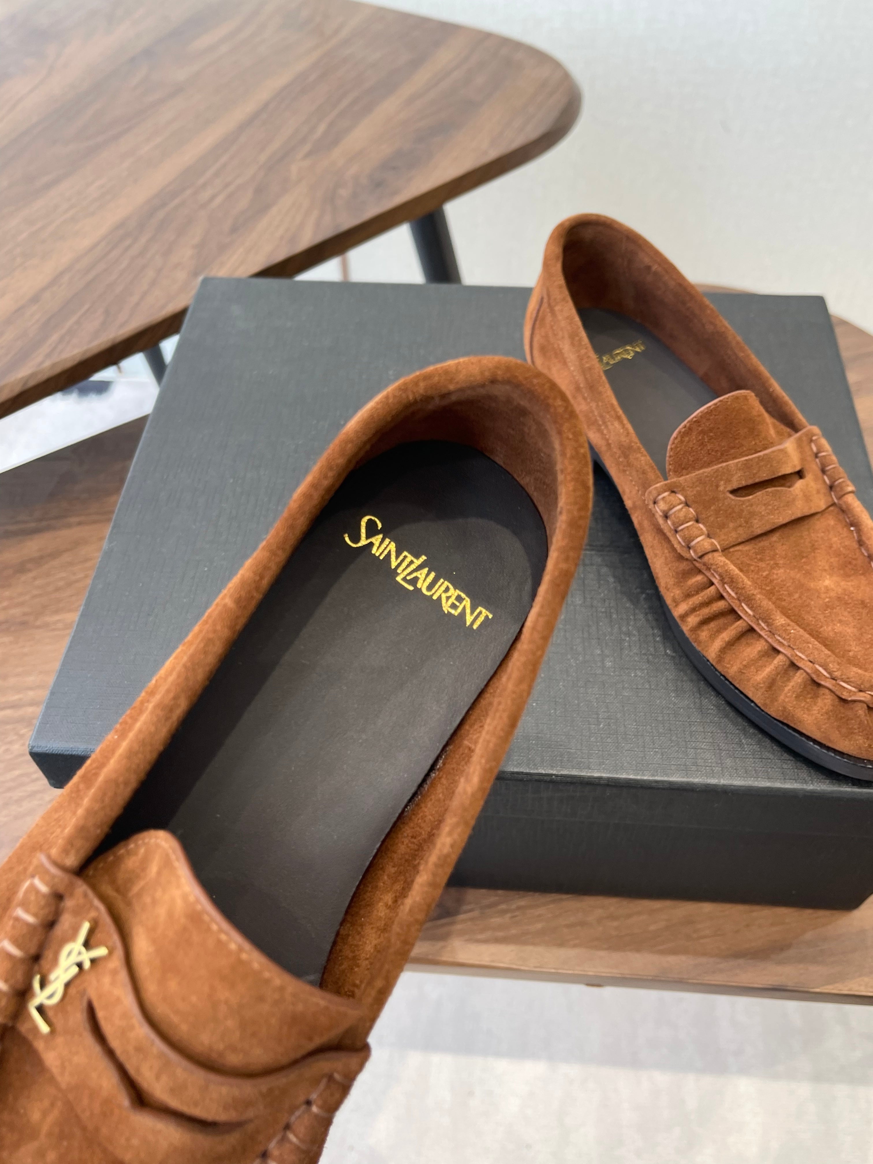 YSL 26S LOAFER IN BURNT ORANGE BROWN SUEDE