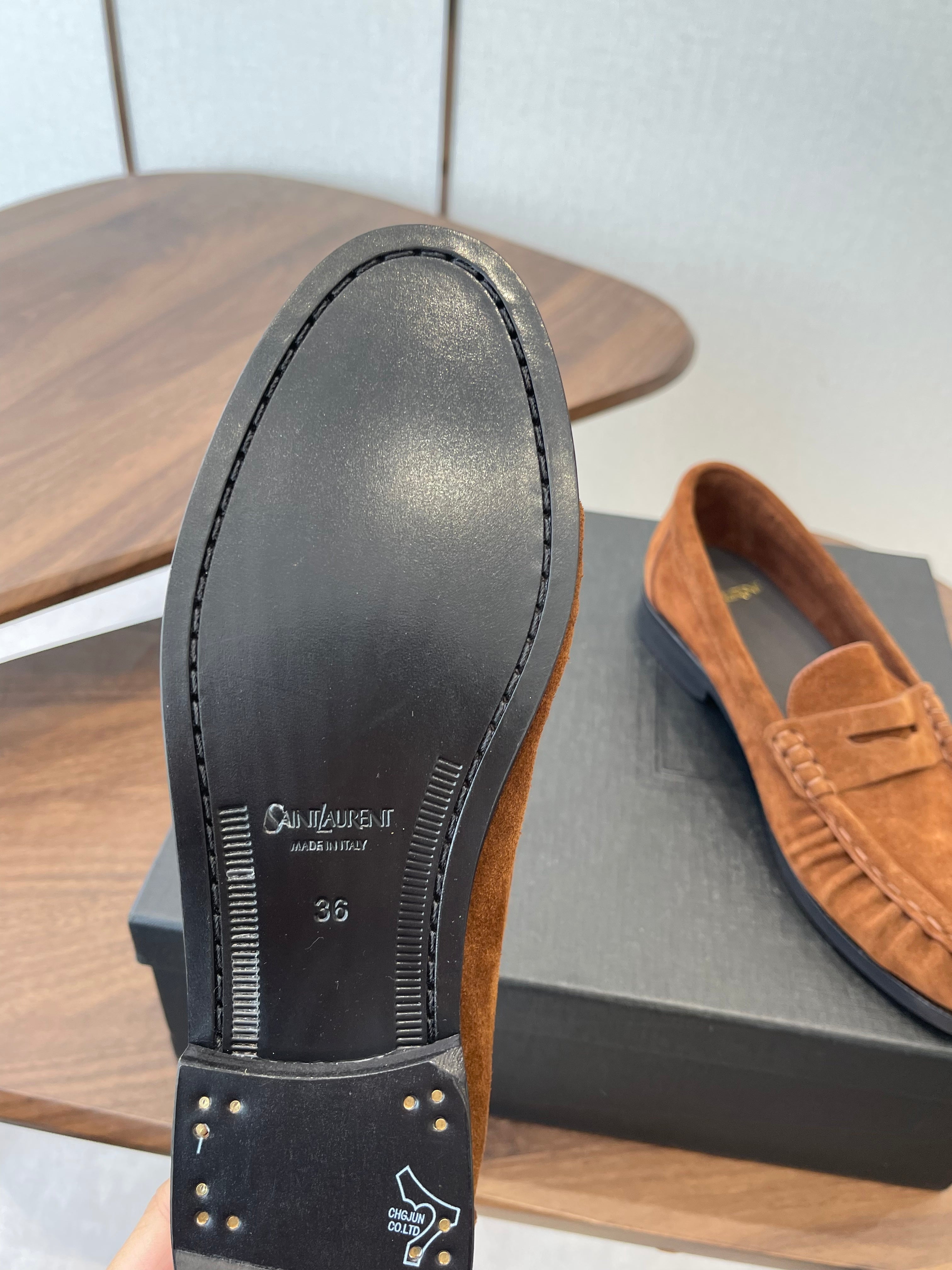 YSL 26S LOAFER IN BURNT ORANGE BROWN SUEDE