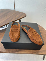 YSL 26S LOAFER MULES IN BURNT ORANGE BROWN SUEDE