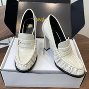 YSL 26S HEELED LOAFERS 100 MM IN WHITE CALFSKIN