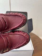 YSL 26S HEELED LOAFERS 100 MM IN DARK RED CALFSKIN