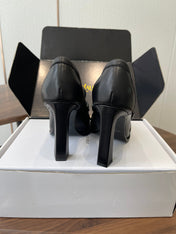 YSL 26S HEELED LOAFERS 100 MM IN BLACK CALFSKIN