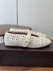 ALAIA 26S MARY JANE FLATS IN WHITE LAMBSKIN