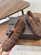 ALAIA 26S MARY JANE FLATS IN DARK BROWN SUEDE STYLE 1