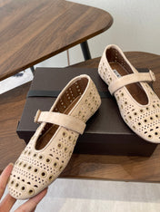 ALAIA 26S MARY JANE FLATS IN BEIGE SUEDE