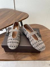 ALAIA 26S MARY JANE FLATS IN GREIGE BROWN SUEDE