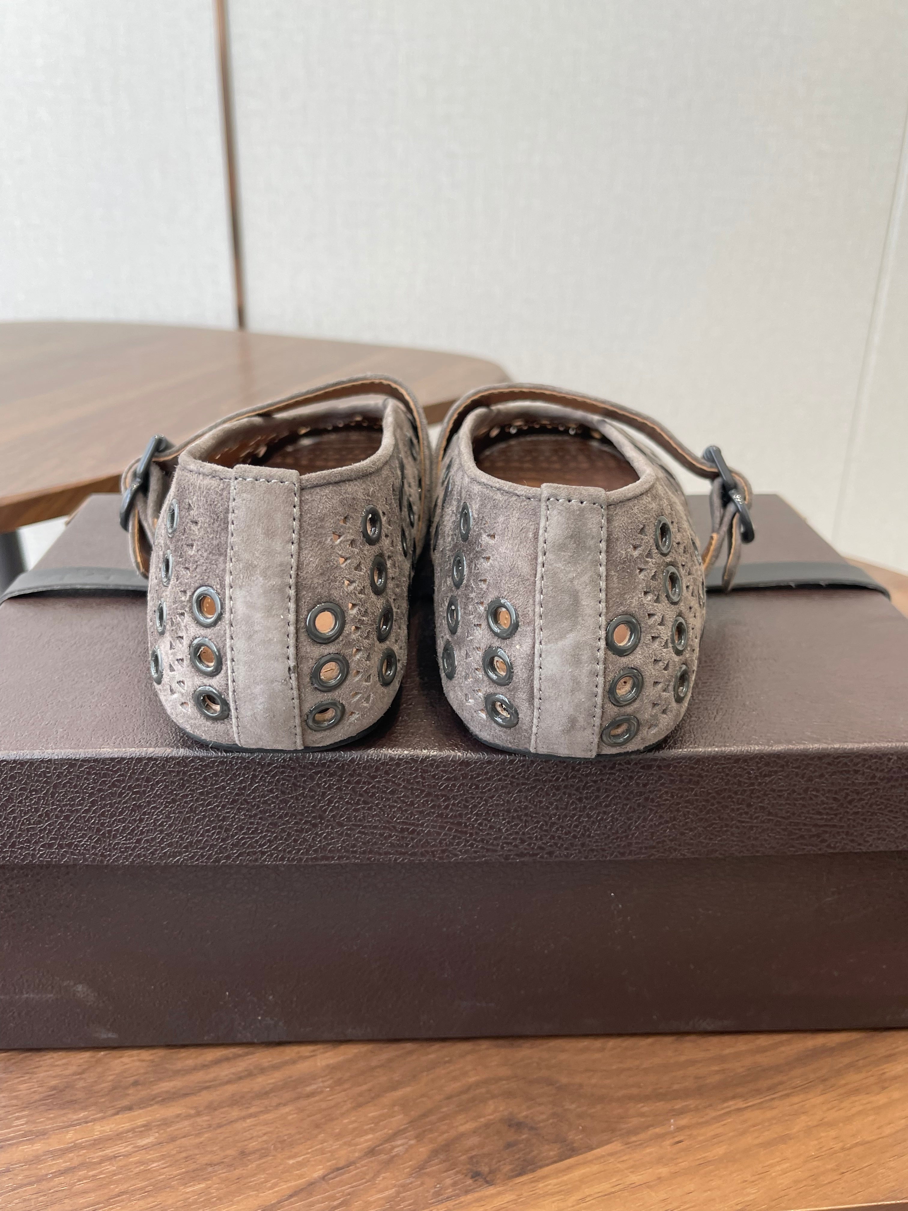 ALAIA 26S MARY JANE FLATS IN GREIGE BROWN SUEDE