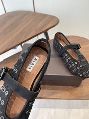 ALAIA 26S MARY JANE FLATS IN BLACK SUEDE