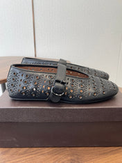ALAIA 26S MARY JANE FLATS IN BLACK LAMBSKIN