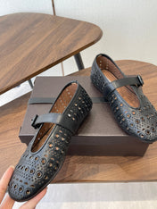 ALAIA 26S MARY JANE FLATS IN BLACK LAMBSKIN