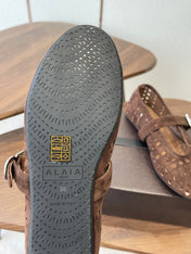 ALAIA 26S MARY JANE FLATS IN DARK BROWN SUEDE