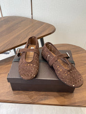 ALAIA 26S MARY JANE FLATS IN DARK BROWN SUEDE