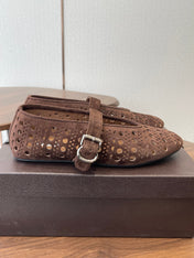 ALAIA 26S MARY JANE FLATS IN DARK BROWN SUEDE