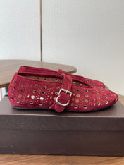 ALAIA 26S MARY JANE FLATS IN DARK RED SUEDE