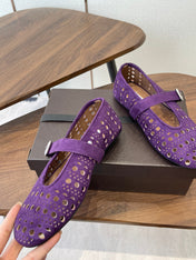 ALAIA 26S MARY JANE FLATS IN DARK PURPLE SUEDE