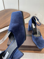 ALAIA 26S SQUARE-TOE HIGH HEELS 95 MM IN NAVY BLUE SUEDE