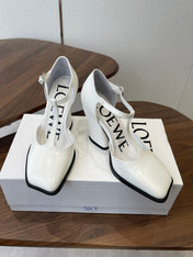 LOEWE 26S ONDA 90MM T-STRAP HIGH-HEEL SHOES IN WHITE GLOSSY CALFSKIN