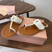 MIUMIU 26S FLIP FLOPS IN WHITE AND TAN BROWN CALFSKIN