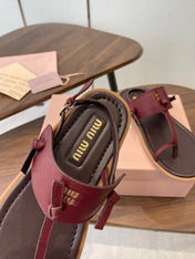 MIUMIU 26S FLIP FLOPS IN DARK BROWN AND BURGUNDY RED CALFSKIN