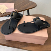 MIUMIU 26S FLIP FLOPS IN BLACK CALFSKIN