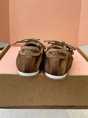 MIUMIU 26S SNEAKERS IN DARK BROWN PLUME SATIN
