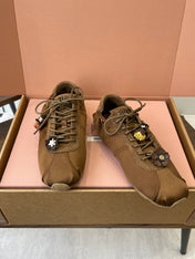 MIUMIU 26S SNEAKERS IN DARK BROWN PLUME SATIN