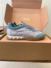 MIUMIU 26S SNEAKERS IN LIGHT GRAY AND BLUE FABRIC AND SUEDE