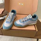 MIUMIU 26S SNEAKERS IN LIGHT GRAY AND BLUE FABRIC AND SUEDE