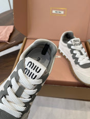MIUMIU 26S SNEAKERS IN WHITE AND GRAY FABRIC AND SUEDE