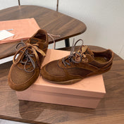 MIUMIU 26S SNEAKERS IN CARAMEL BROWN MESH AND SUEDE
