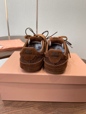 MIUMIU 26S SNEAKERS IN CARAMEL BROWN MESH AND SUEDE