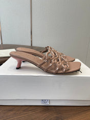 LOEWE 26S HIGH HEEL SANDALS IN TAUPE BROWN CALFSKIN