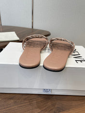 LOEWE 26S PETAL ANAGRAM SLIDE IN TAUPE BROWN CALFSKIN