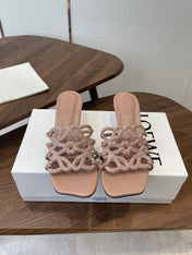 LOEWE 26S HIGH HEEL SANDALS IN TAUPE BROWN CALFSKIN WITH CRYSTALS