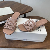 LOEWE 26S HIGH HEEL SANDALS IN TAUPE BROWN CALFSKIN WITH CRYSTALS