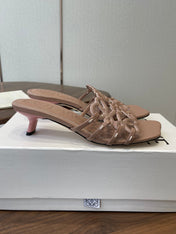 LOEWE 26S HIGH HEEL SANDALS IN TAUPE BROWN CALFSKIN WITH CRYSTALS