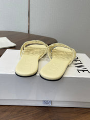 LOEWE 26S FLAT SANDALS IN LIGHT YELLOW CALFSKIN WITH CRYSTALS