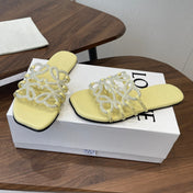 LOEWE 26S FLAT SANDALS IN YELLOW CALFSKIN WITH CRYSTALS
