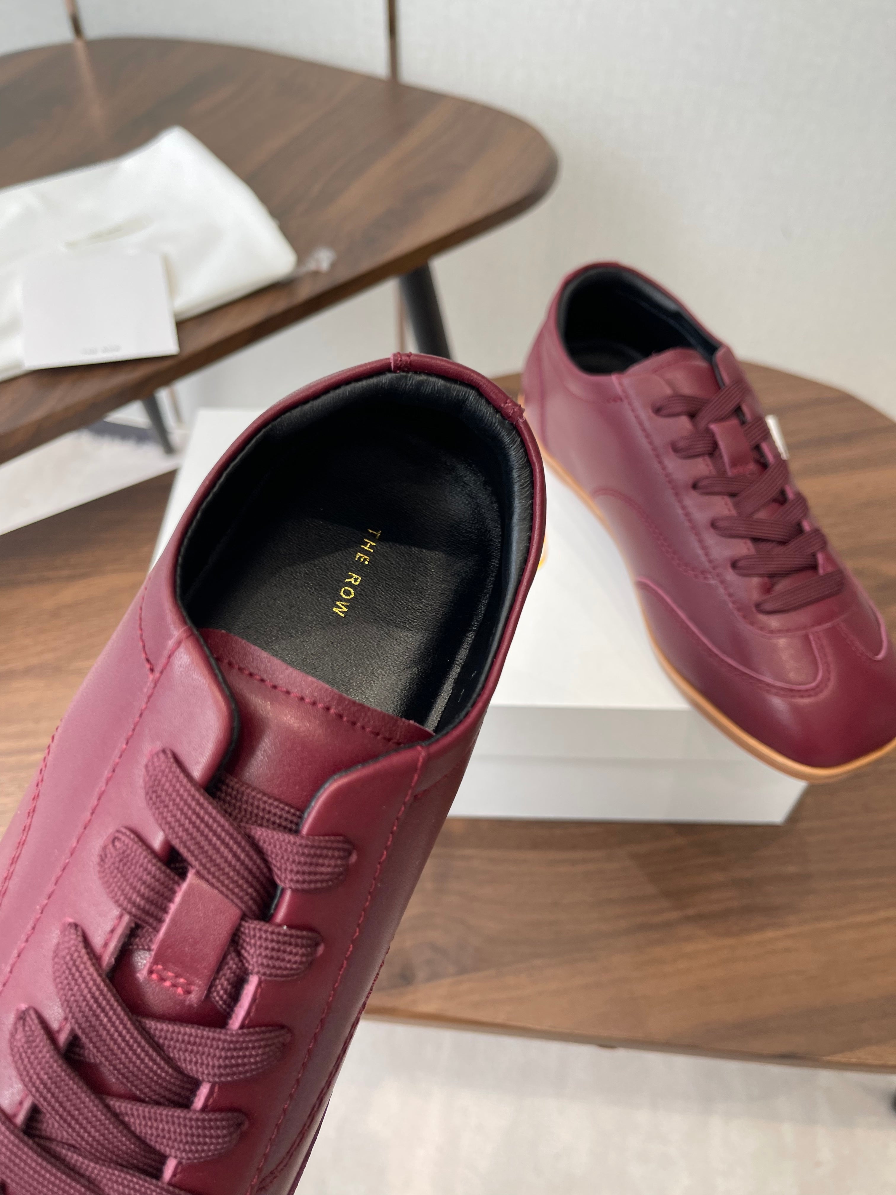 THE ROW 26S SNEAKERS IN BURGUNDY RED CALFSKIN