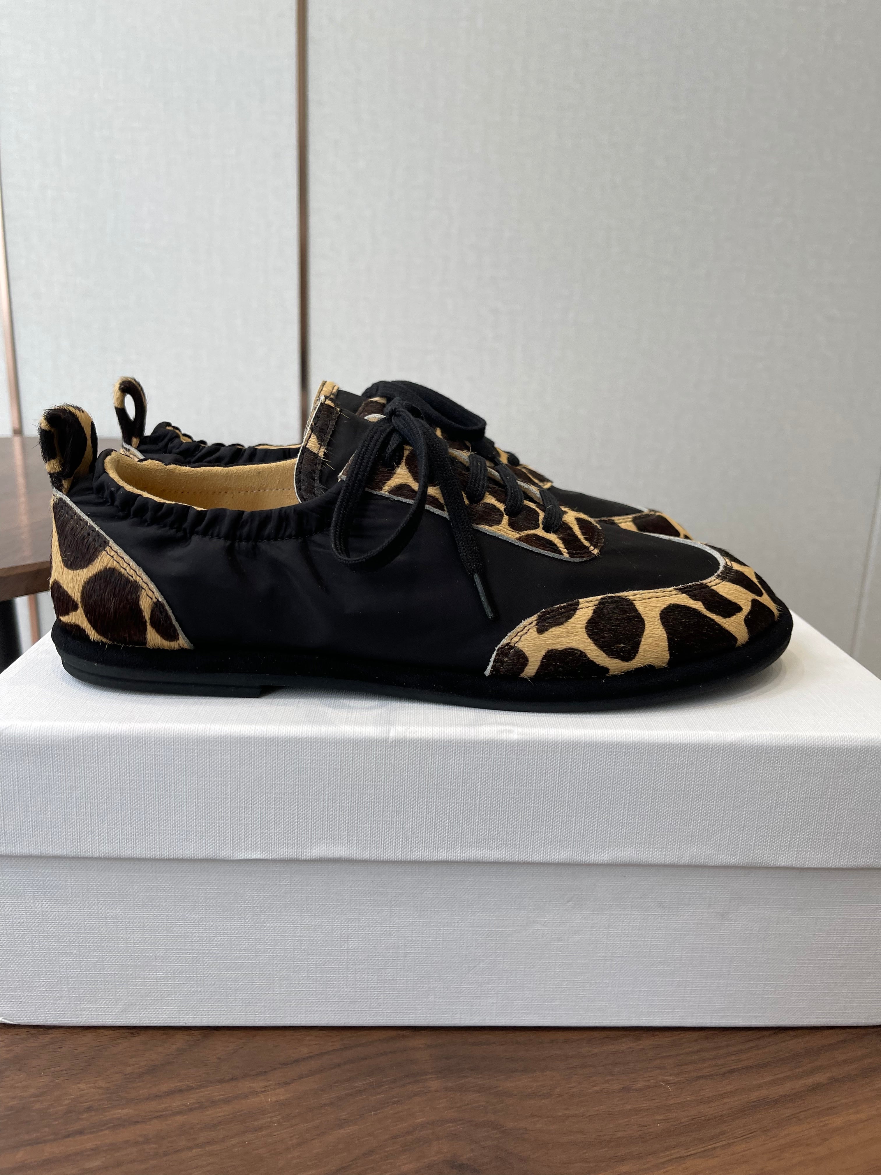THE ROW 26S SNEAKERS IN LEOPARD PONY HAIR AND BLACK FABRIC