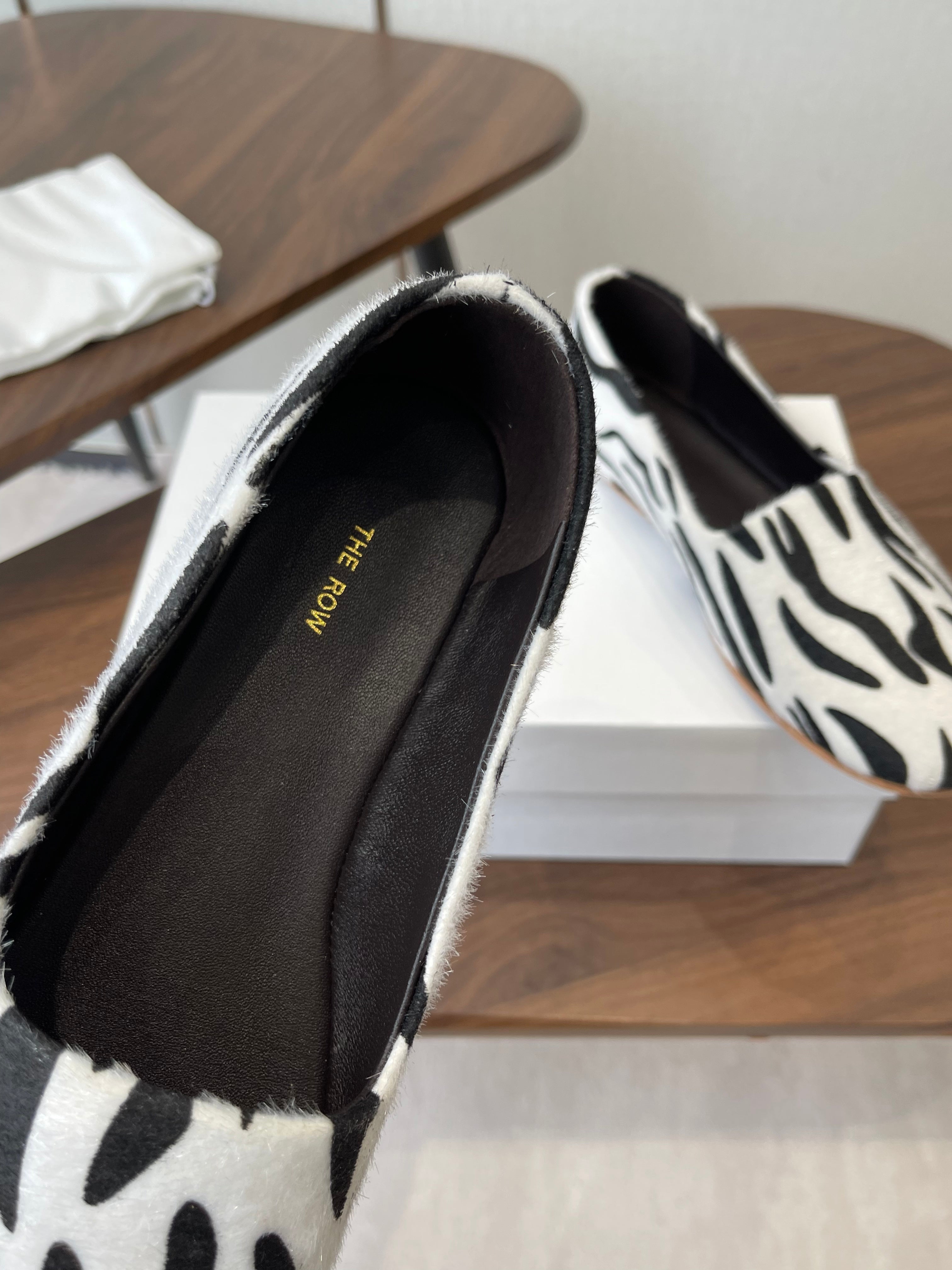THE ROW 26S MARY JANES IN WHITE ZEBRA PRINT PONY HAIR
