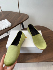 THE ROW 26S BALLET FLATS IN LIGHT OLIVE GREEN VELVET