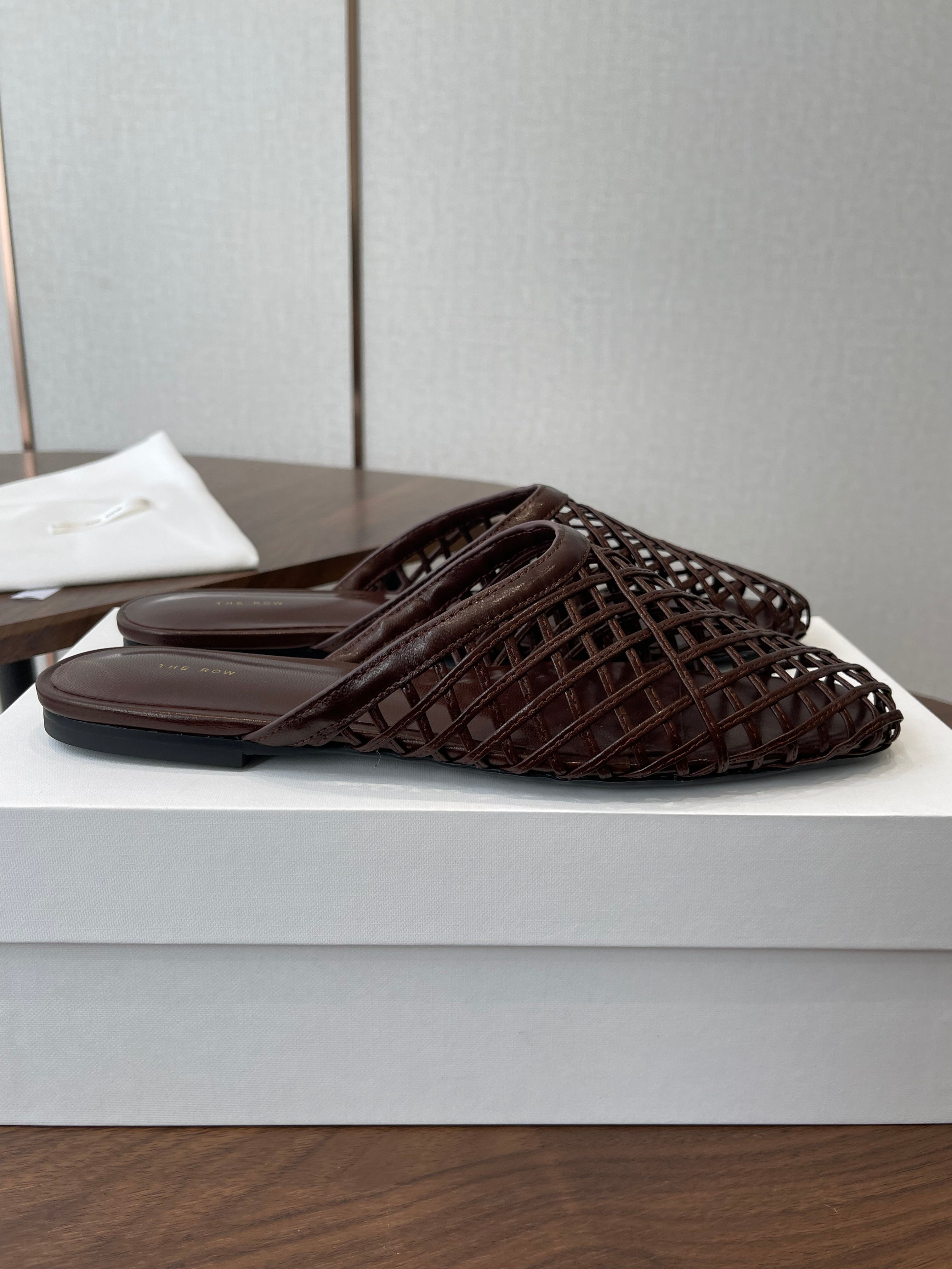 THE ROW 26S MULE SANDALS IN DARK BROWN CALFSKIN