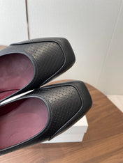 THE ROW 26S SQUARE TOE  BALLET FLATS IN BLACK CALFSKIN